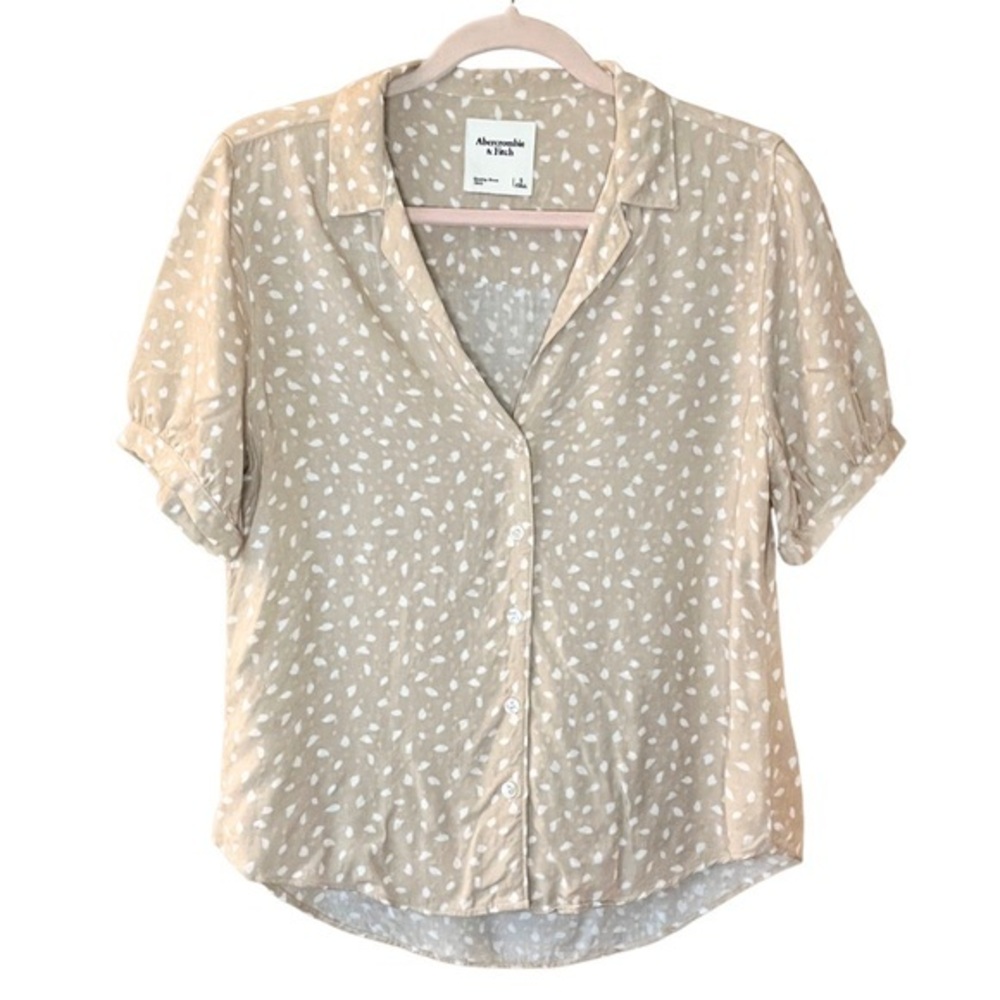 Abercrombie Tan Dot Puff Sleeve Button-up
